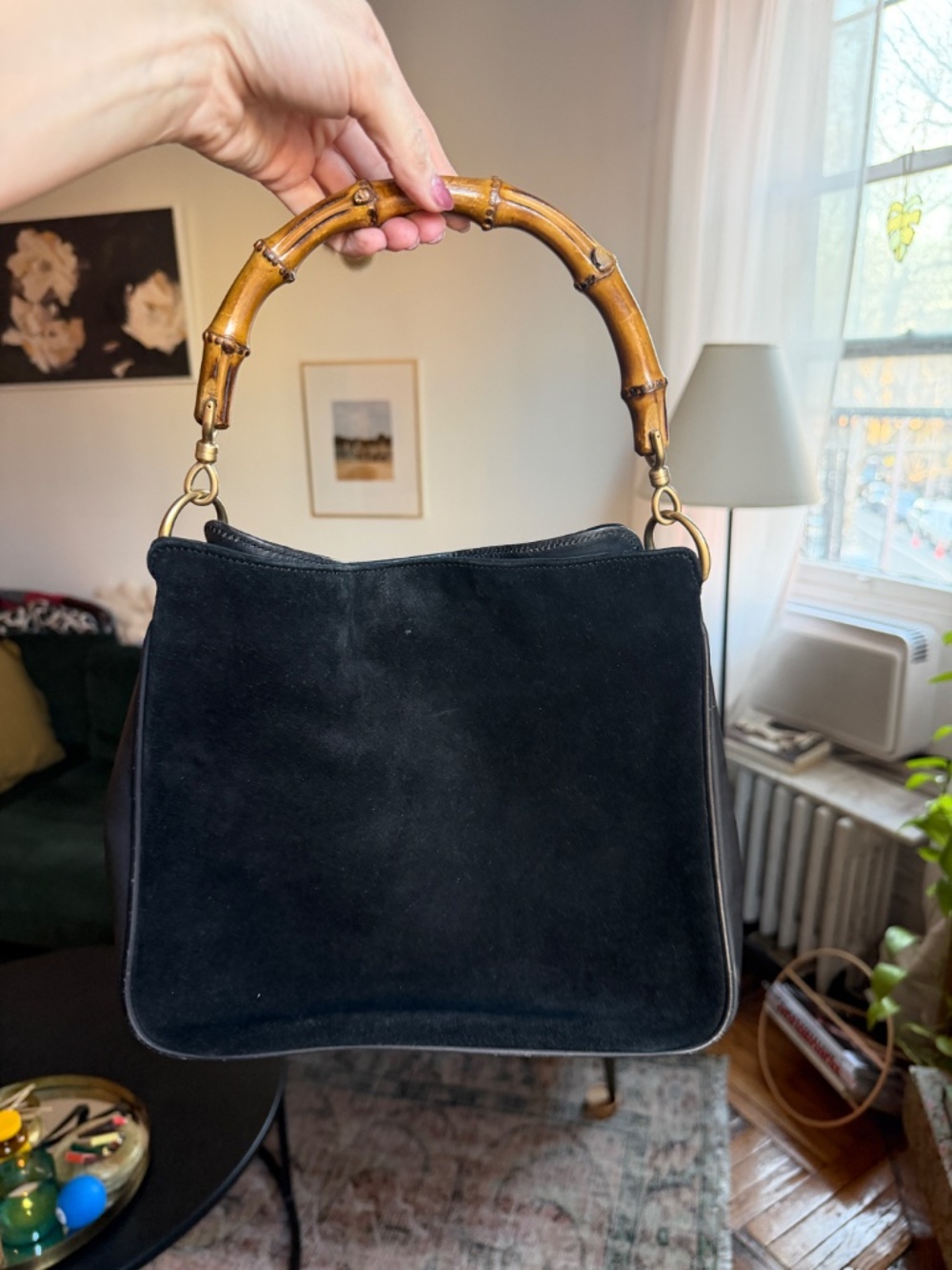 Gucci Leather and Suede Black Bag with Bamboo Handle - Picture 10 of 11